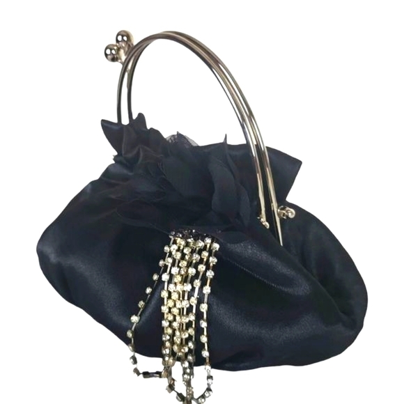 BLACK Sateen Pouf Evening Bag - Picture 2 of 7